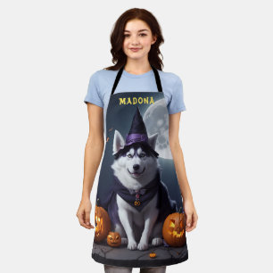 customised Name Spooky Husky Dog Halloween Apron