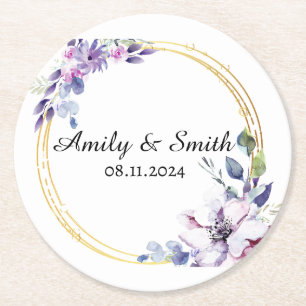 Customised Name Stylish Modern Elegant Wedding . Round Paper Coaster