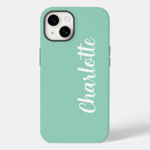 Customised Name Stylish Modern Minimal light teal iPhone 14 Case