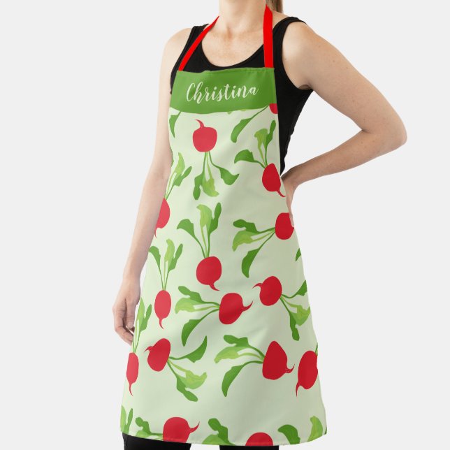 Customised Named Radish Red Green Pattern Apron (Insitu)