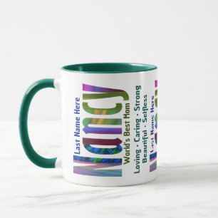 Customised "Nancy" Bright and Colourful Typography Mug
