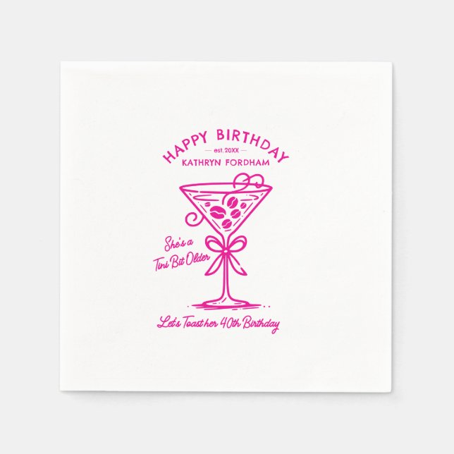 Customised Napkins 40th Birthday  Pink Martini (Front)