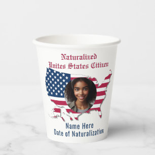 Customised Naturalised Citizen Photo USA Flag Map Paper Cups