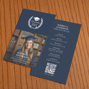 Customised Navy Blue Graduate Photo QR Name Calling Card
