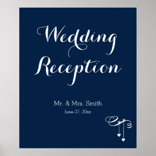 Customised Navy Blue Wedding Reception Sign Print