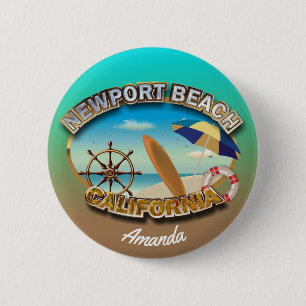 Customised Newport Beach Illustration 6 Cm Round Badge