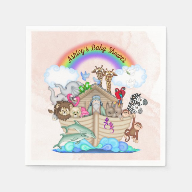 Customised Noah's Ark Baby Shower Paper Napkins (Front)