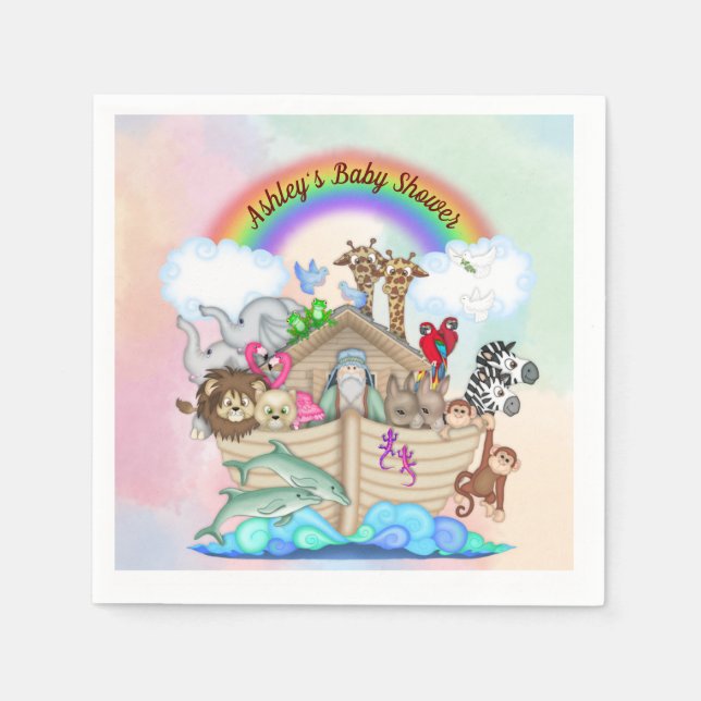 Customised Noah's Ark Baby Shower Paper Napkins (Front)