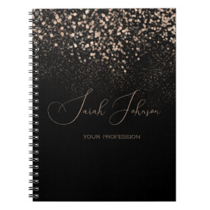 Customised Notebook Gold Glitter on Black