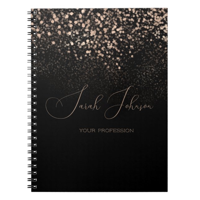 Customised Notebook Gold Glitter on Black (Front)