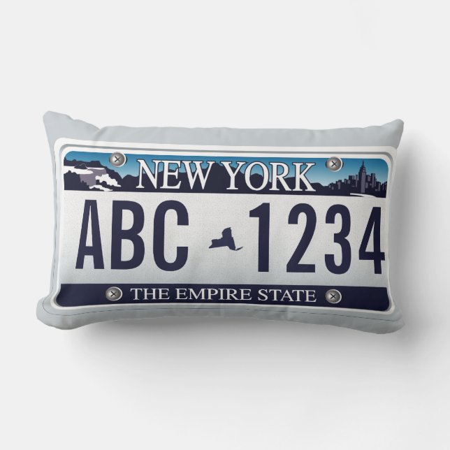 Customised Old New York Vehicle Licence Plate Lumbar Cushion (Front)