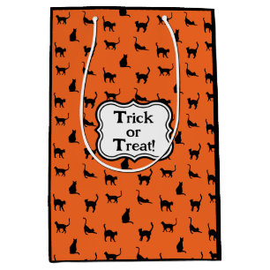 Customised Orange and Black Halloween Cats Medium Gift Bag