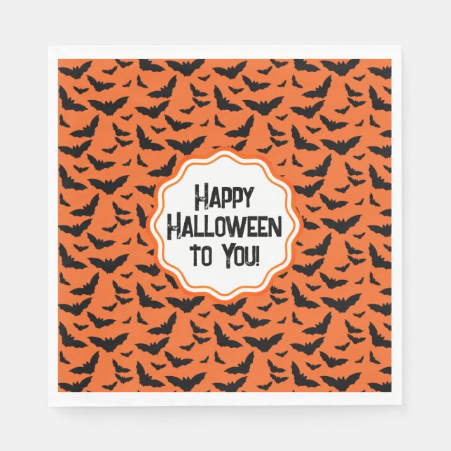 Customised Orange Black Bats Halloween  Napkin (Front)