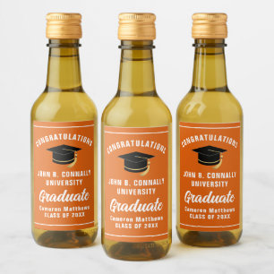 Customised Orange Graduation Party Mini Wine Label