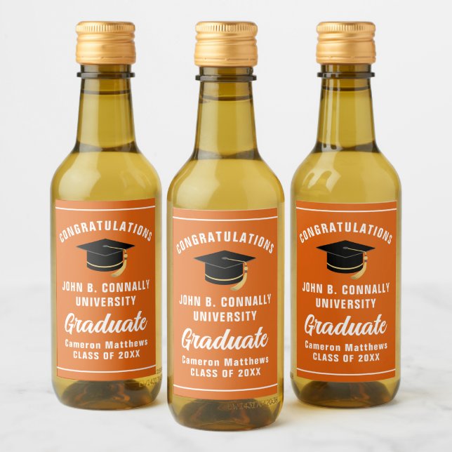 Customised Orange Graduation Party Mini Wine Label (Bottles)