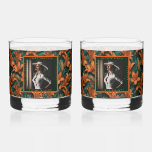 Customised Orange Lilies Floral Birthday Present Whiskey Glass