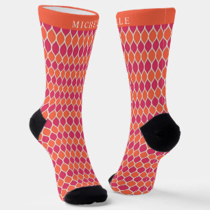 Customised Orange Pink White Geometric Pattern Socks
