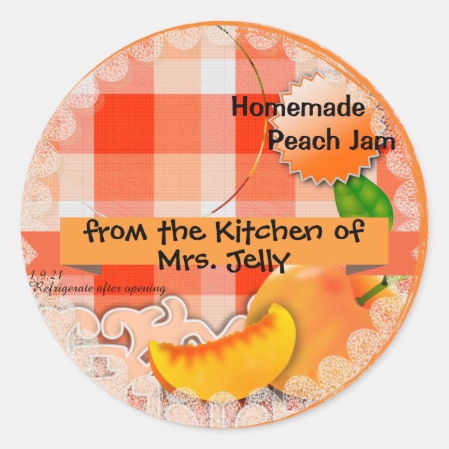 Customised Peach Jam Classic Round Sticker (Front)
