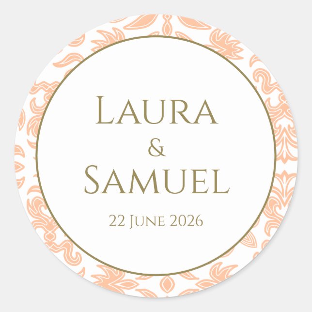 Customised Peach Wedding Stickers (Front)