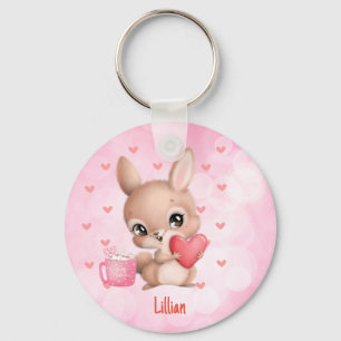 Customised Personalised Cute Rabbit Pink Love Key Ring