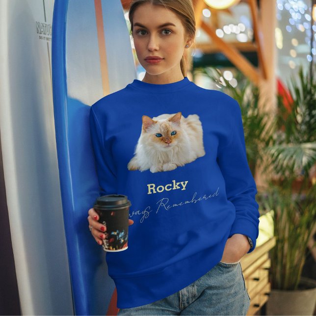 Customised Pet Memorial Quote Photo Blue Cat Lover Sweatshirt (Creator Uploaded)