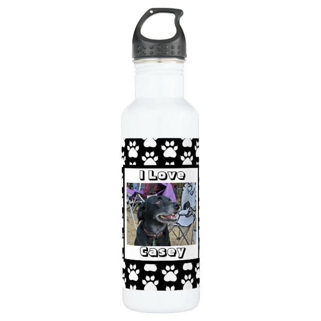 Customised Pet Photo and Paw Print 710 Ml Water Bottle (Front)