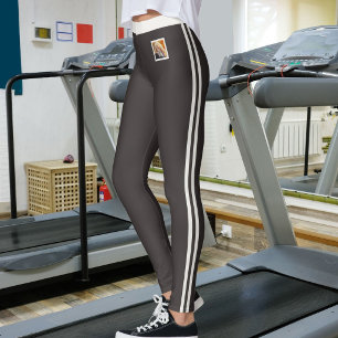 Customised Pet Photo Deep Charcoal Neutral Stripes Leggings