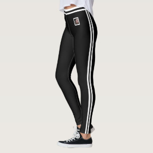 Customised Pet Photo Text Cute White Stripes Black Leggings