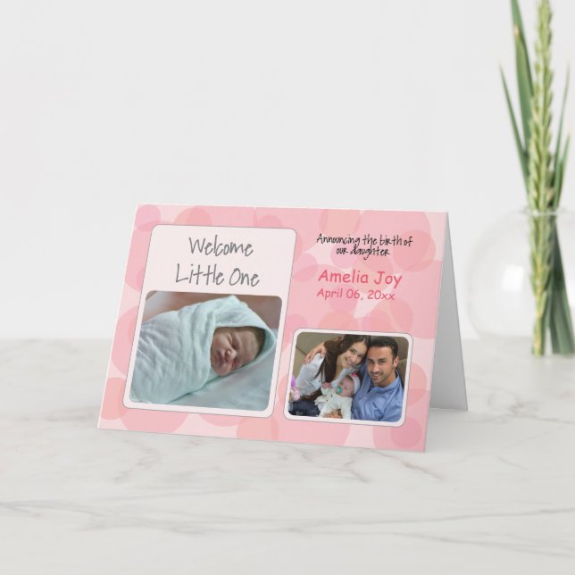 Customised Photo and Name Baby Girl Birth Announce Announcement (Front)