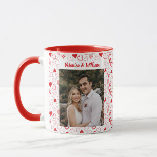 Customised photo and names heart patterned mug