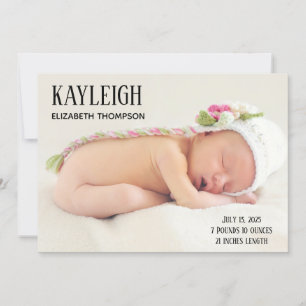 Customised Photo Baby Girl Birth Announcement