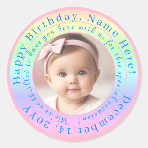 Customised Photo Baby Pink and Blue Colours Rainbo Classic Round Sticker
