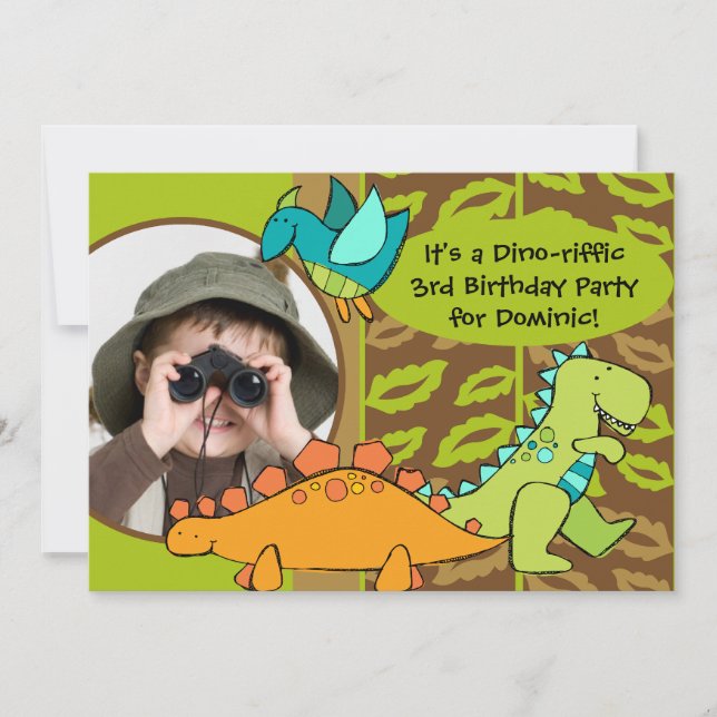 Customised Photo Dino Dinosaur Birthday Invitation (Front)