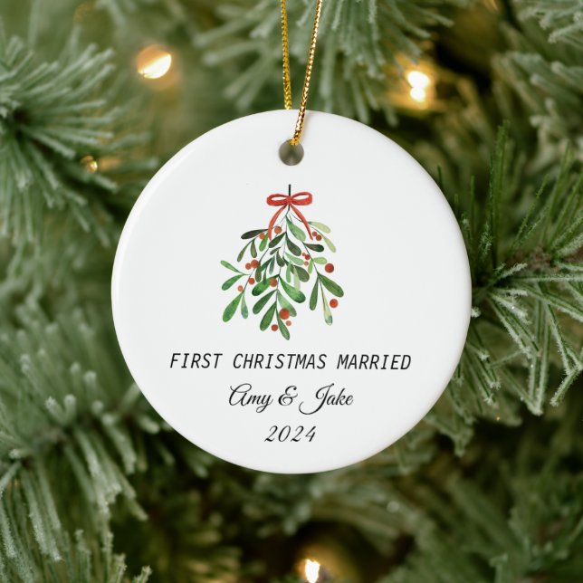 customised Photo first christmas married Ceramic Ornament (Tree)