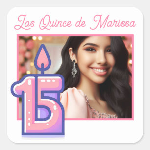 Customised Photo & Name 15th Birthday Quinceañera Square Sticker