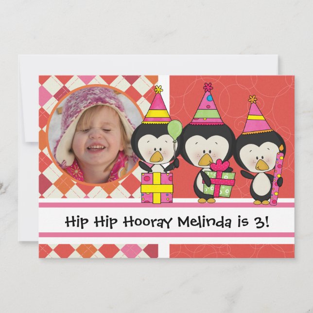 Customised Photo Penguins Birthday Invitation (Front)