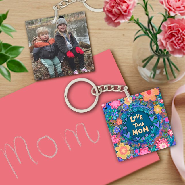Customised Photo Pretty Floral Love You Mum Art Key Ring (Creator Uploaded)