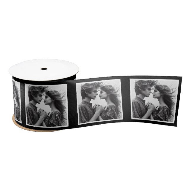 Customised Photo Ribbon Black and White Engagement Satin Ribbon (Spool)