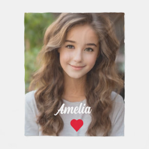 Customised picture modern script Name love Fleece Blanket