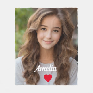 Customised picture modern script Name love Fleece Blanket