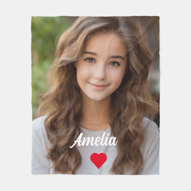 Customised picture modern script Name love  Fleece Blanket (Front)