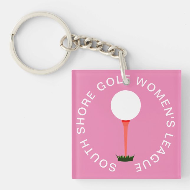 Customised Pink Acrylic Keychain Golf Members Gift (Front)