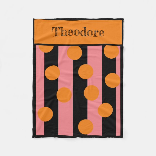 Customised Pink and Black Striped Fleece Blanket (Front)