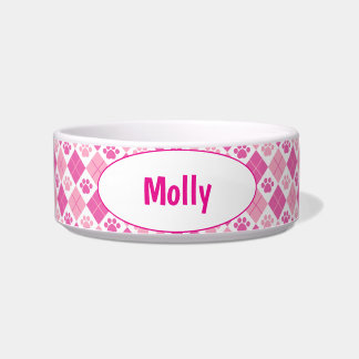 Customised Pink Argyle Paw Print Bowl