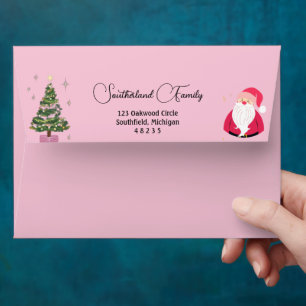 Customised Pink Christmas Envelope with Santa