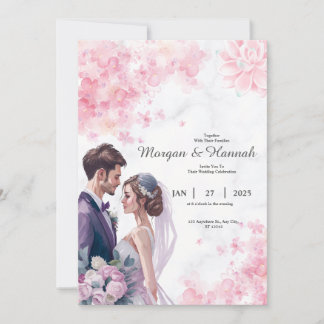 Customised Pink Floral Wedding Invitation