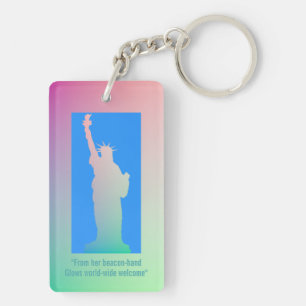 Customised Pink Green Rainbow Statue of Liberty Key Ring