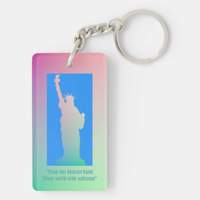 Customised Pink Green Rainbow Statue of Liberty Key Ring (Back)