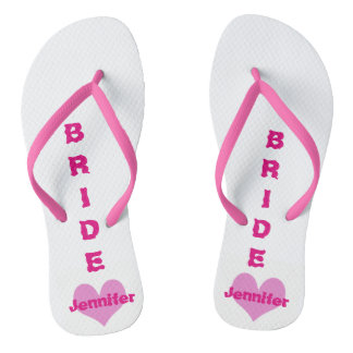 Customised Pink Heart Bride Flip Flops