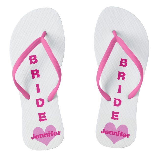 Customised Pink Heart Bride Flip Flops (Footbed)